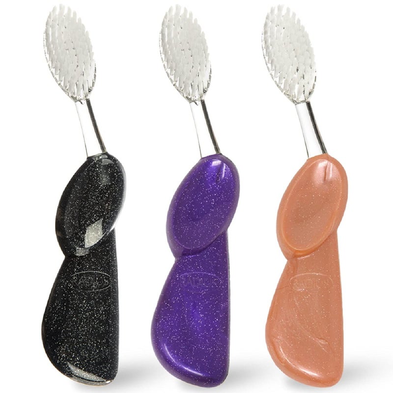 Radius فرشاة راديوس الكبيرة برأس قابل للاستبدال خالية من BPA ومعتمدة من ADA مصممة لتحسين صحة اللثة وتقليل مشاكل اللثة - لليد اليسرى - بنفسجي/صدف البحر/سماء منتصف الليل - عبوة من 3 - Image 1